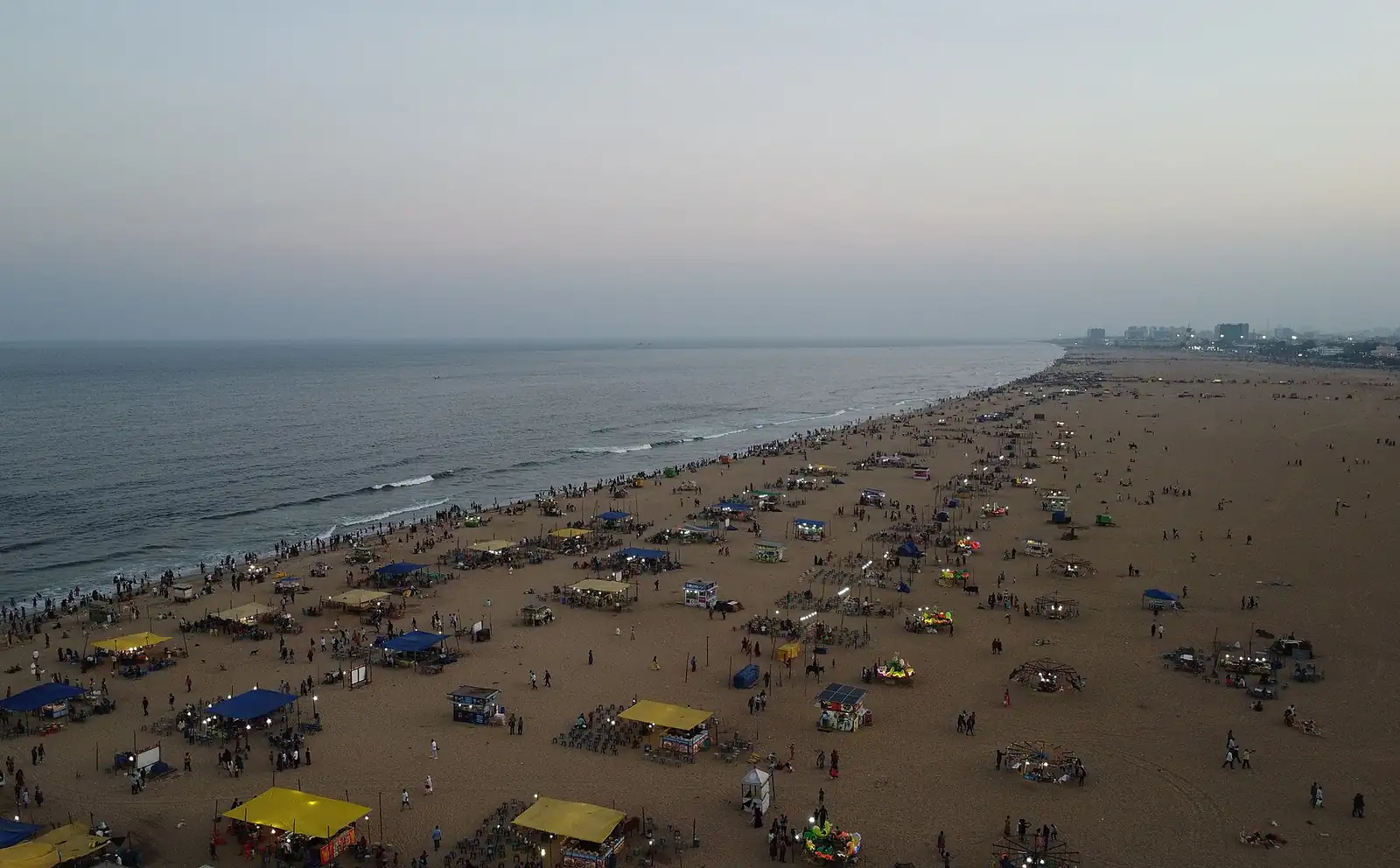 Marina Beach, Chennai, from the air at sunset
