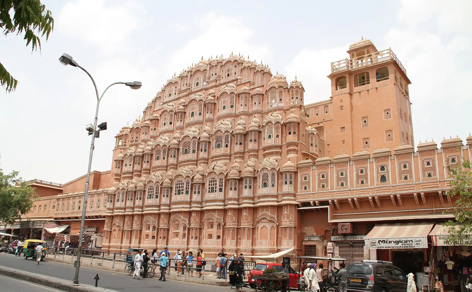 The pink sandstone facade of Hawa Mahal, Jaipur