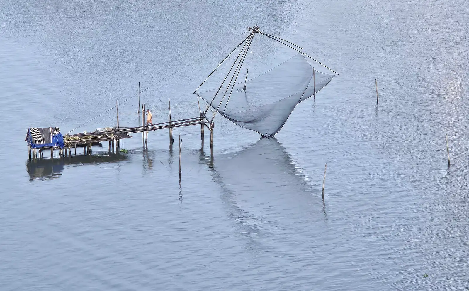 A Chinese fishing net over the backwaters, Kochi