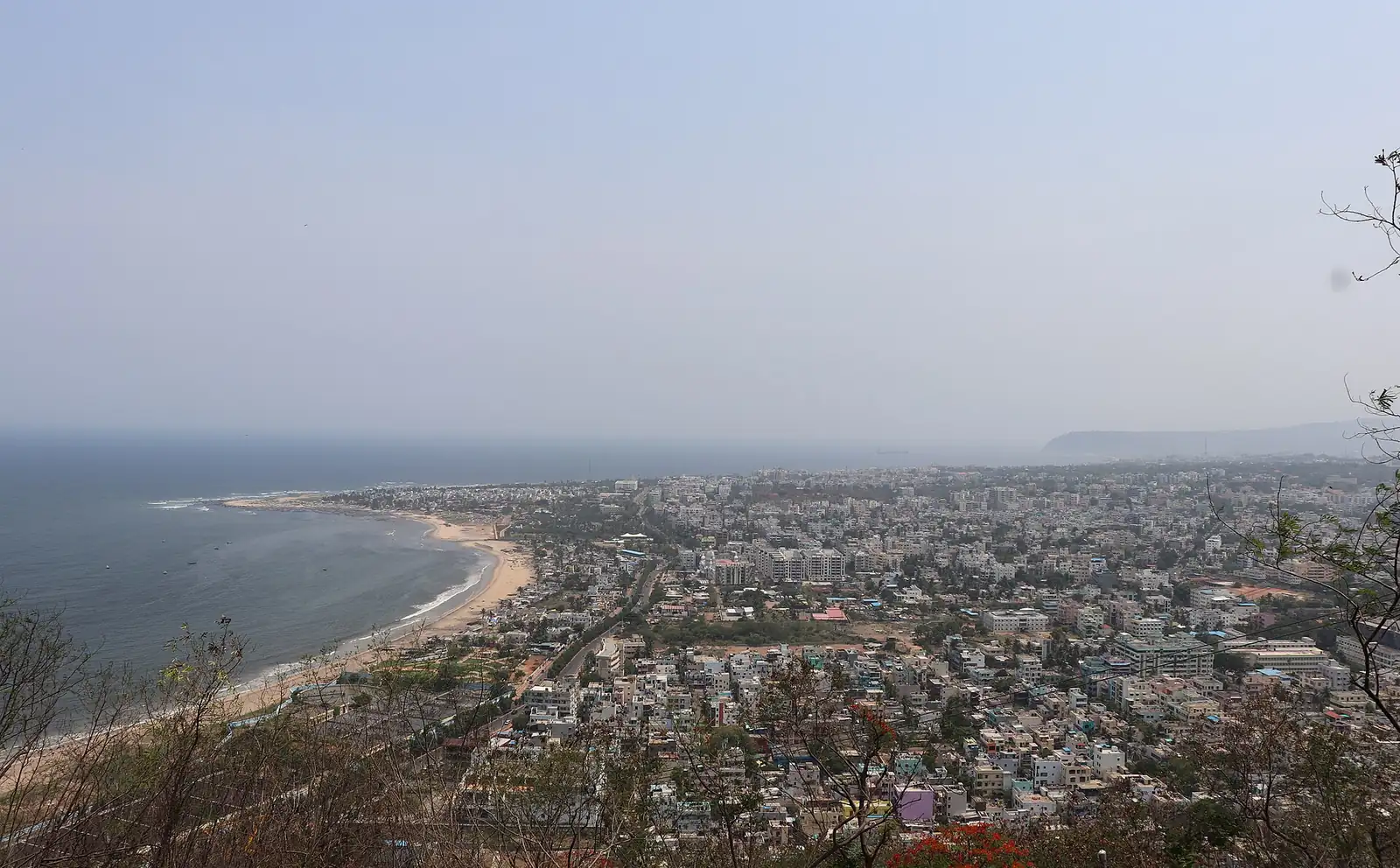 The Beach Road curving along the coast at Visakhapatnam, seen from Kailasagiri